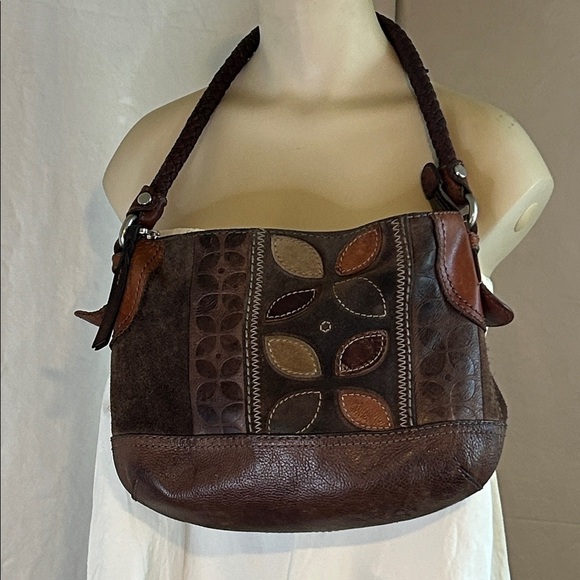 Fossil Handbags - FOSSEL MULTICOLOR BOHO BROWN SUEDE LEATHER WOVEN STRAP SHOULDER BAG